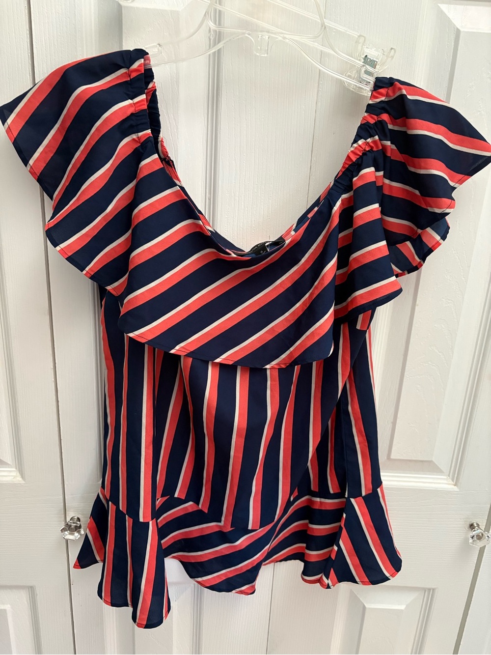 Banana Republic Navy, Red and White Striped Ruffle Sleeve Top